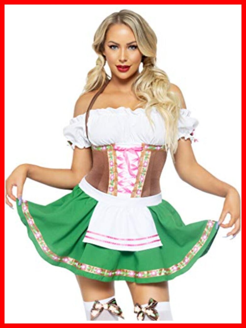 Oktoberfest Dirndl Dress Costume with Stockings Halter Off Shoulder